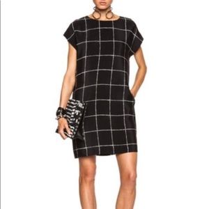 VINCE Silk Black + White Windowpane Shift Dress,  XS